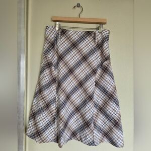 Jones Wear Brown Tan Cream Plaid Midi Skirt Collegiate Cottage Classic Academia